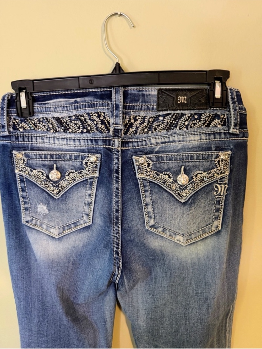 Gorgeous Y2K Miss Me Los Angeles Chloe Boot Jeans Embellished Pockets 29-1/2”